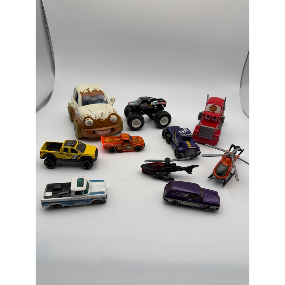 Mixed Toy Vehicle Lot Disney Pixar Cars Mack Truck Monster Truck Helicopters